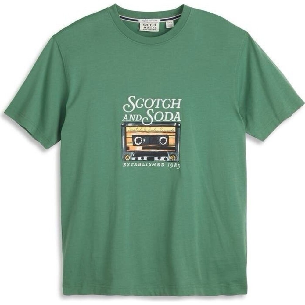 SCOTH & SODA AMSTERDAM New LARGE T-Shirt Green‎ Graphic Front Crew Short Sleeve